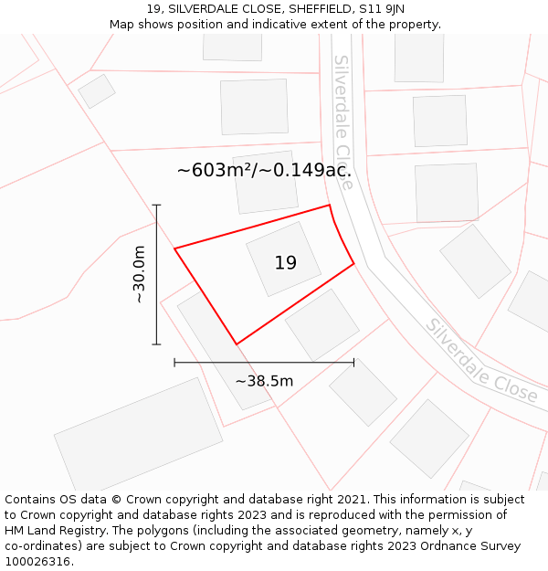 19, SILVERDALE CLOSE, SHEFFIELD, S11 9JN: Plot and title map