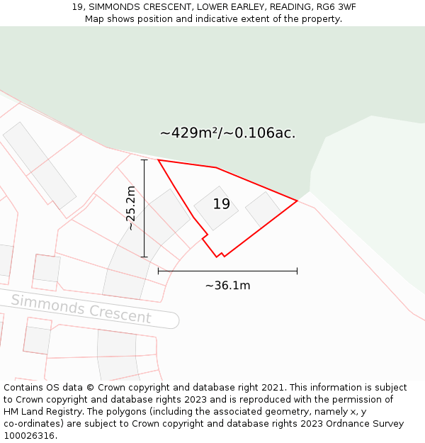 19, SIMMONDS CRESCENT, LOWER EARLEY, READING, RG6 3WF: Plot and title map