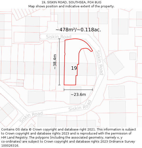 19, SISKIN ROAD, SOUTHSEA, PO4 8UG: Plot and title map