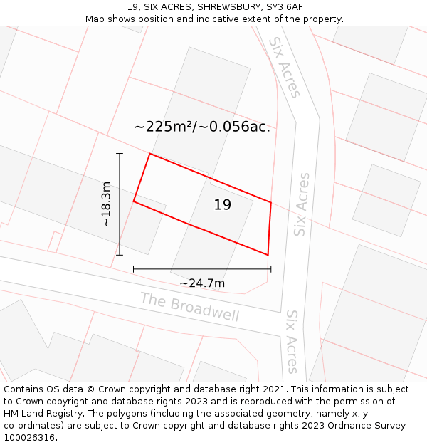 19, SIX ACRES, SHREWSBURY, SY3 6AF: Plot and title map