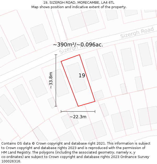 19, SIZERGH ROAD, MORECAMBE, LA4 6TL: Plot and title map