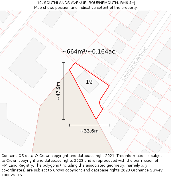 19, SOUTHLANDS AVENUE, BOURNEMOUTH, BH6 4HJ: Plot and title map