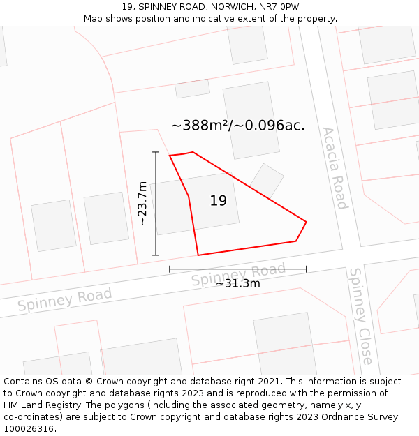 19, SPINNEY ROAD, NORWICH, NR7 0PW: Plot and title map