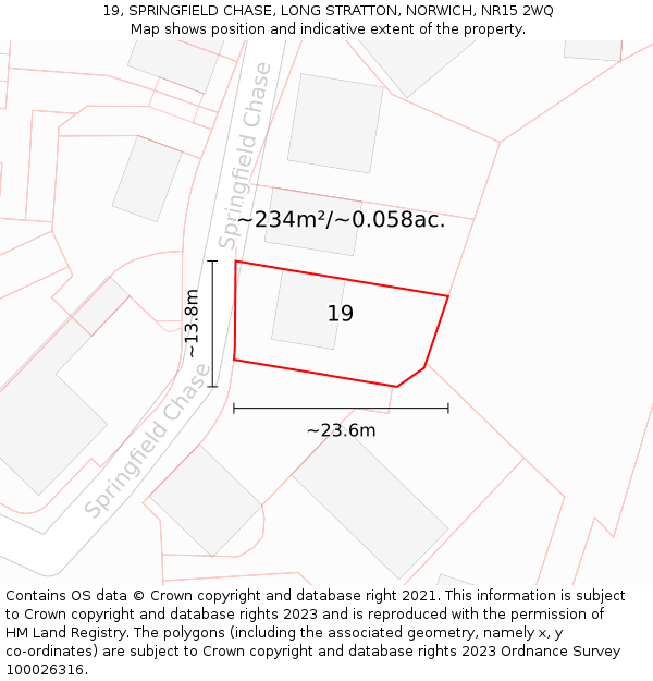 19, SPRINGFIELD CHASE, LONG STRATTON, NORWICH, NR15 2WQ: Plot and title map