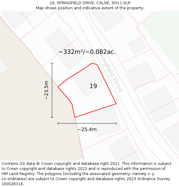 19, SPRINGFIELD DRIVE, CALNE, SN11 0UF: Plot and title map