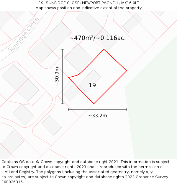 19, SUNRIDGE CLOSE, NEWPORT PAGNELL, MK16 0LT: Plot and title map