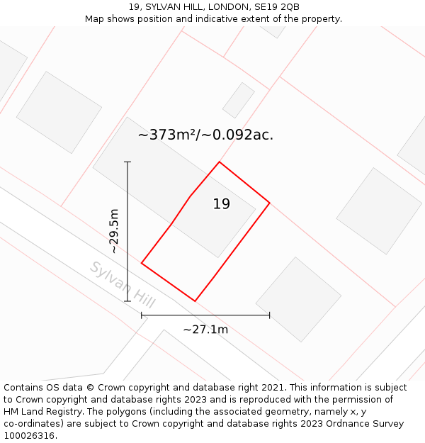 19, SYLVAN HILL, LONDON, SE19 2QB: Plot and title map