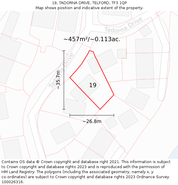 19, TADORNA DRIVE, TELFORD, TF3 1QP: Plot and title map