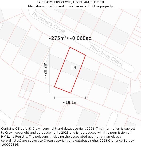 19, THATCHERS CLOSE, HORSHAM, RH12 5TL: Plot and title map