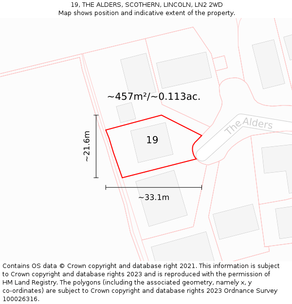 19, THE ALDERS, SCOTHERN, LINCOLN, LN2 2WD: Plot and title map