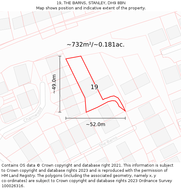 19, THE BARNS, STANLEY, DH9 8BN: Plot and title map