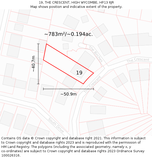 19, THE CRESCENT, HIGH WYCOMBE, HP13 6JR: Plot and title map