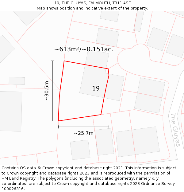 19, THE GLUYAS, FALMOUTH, TR11 4SE: Plot and title map