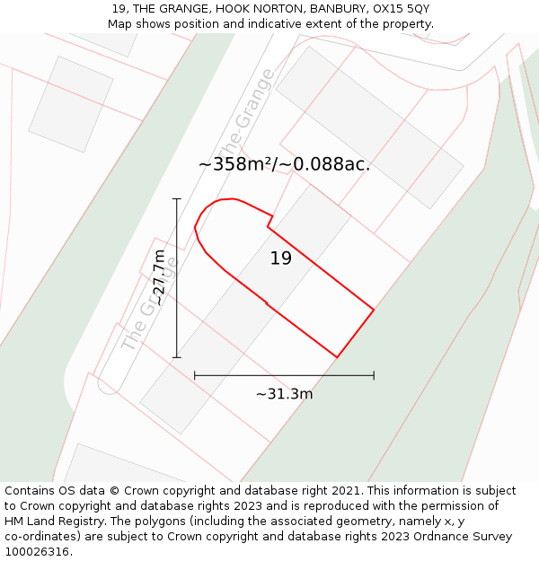 19, THE GRANGE, HOOK NORTON, BANBURY, OX15 5QY: Plot and title map