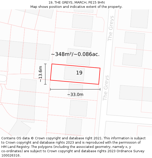 19, THE GREYS, MARCH, PE15 9HN: Plot and title map