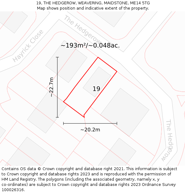 19, THE HEDGEROW, WEAVERING, MAIDSTONE, ME14 5TG: Plot and title map