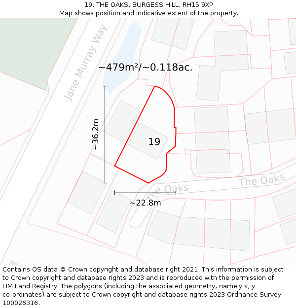 19, THE OAKS, BURGESS HILL, RH15 9XP: Plot and title map