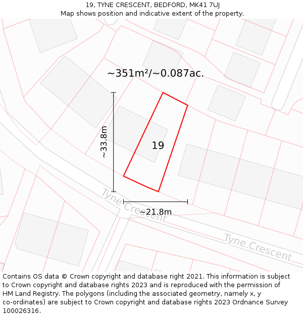 19, TYNE CRESCENT, BEDFORD, MK41 7UJ: Plot and title map