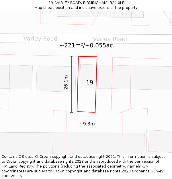 19, VARLEY ROAD, BIRMINGHAM, B24 0LB: Plot and title map