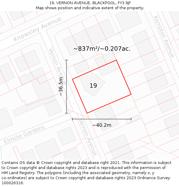 19, VERNON AVENUE, BLACKPOOL, FY3 9JF: Plot and title map