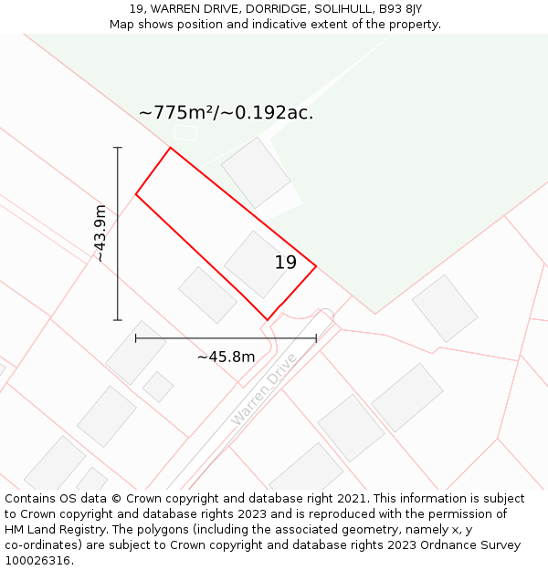 19, WARREN DRIVE, DORRIDGE, SOLIHULL, B93 8JY: Plot and title map