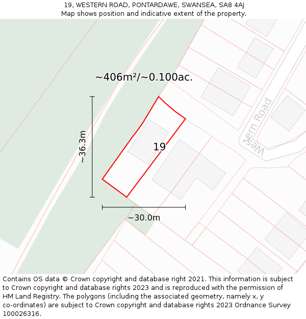 19, WESTERN ROAD, PONTARDAWE, SWANSEA, SA8 4AJ: Plot and title map