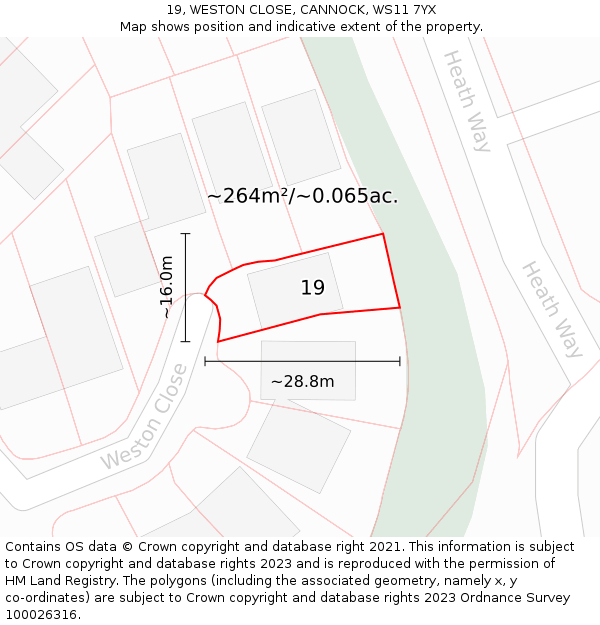 19, WESTON CLOSE, CANNOCK, WS11 7YX: Plot and title map