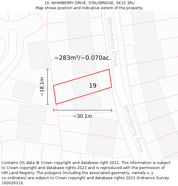 19, WHIMBERRY DRIVE, STALYBRIDGE, SK15 3RU: Plot and title map