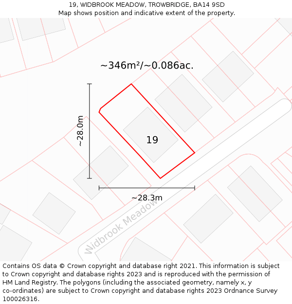 19, WIDBROOK MEADOW, TROWBRIDGE, BA14 9SD: Plot and title map