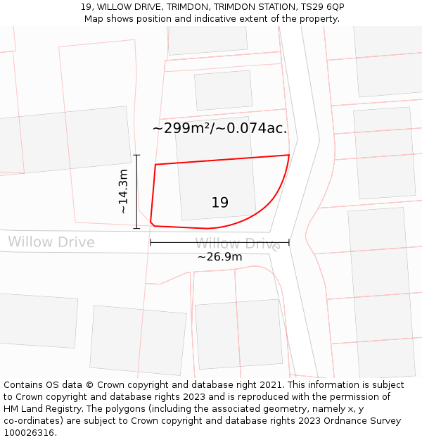 19, WILLOW DRIVE, TRIMDON, TRIMDON STATION, TS29 6QP: Plot and title map