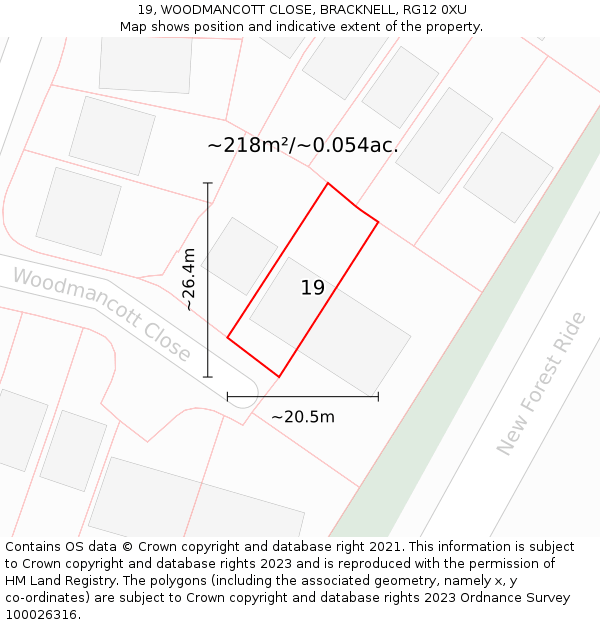 19, WOODMANCOTT CLOSE, BRACKNELL, RG12 0XU: Plot and title map