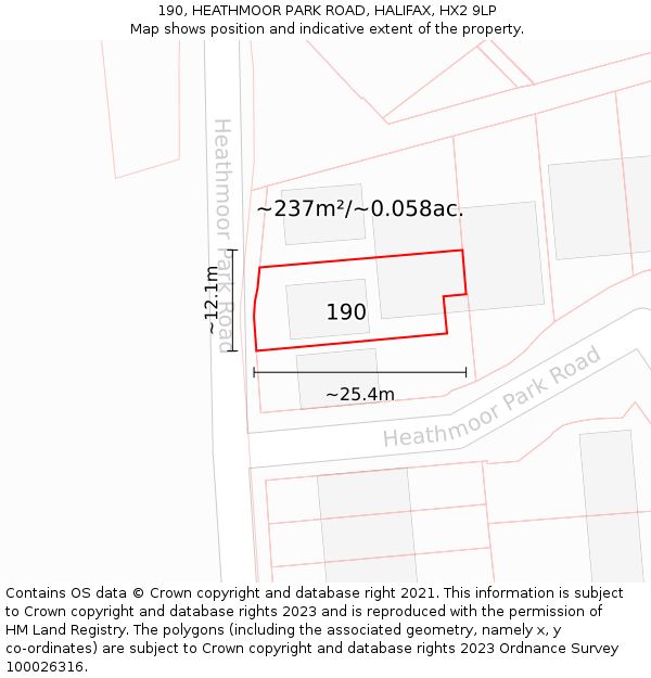 190, HEATHMOOR PARK ROAD, HALIFAX, HX2 9LP: Plot and title map