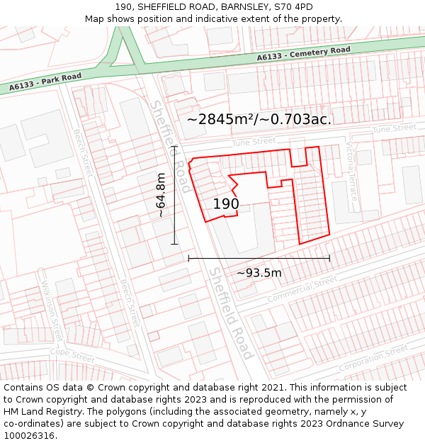 190, SHEFFIELD ROAD, BARNSLEY, S70 4PD: Plot and title map