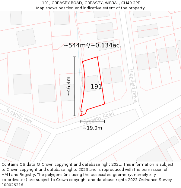 191, GREASBY ROAD, GREASBY, WIRRAL, CH49 2PE: Plot and title map