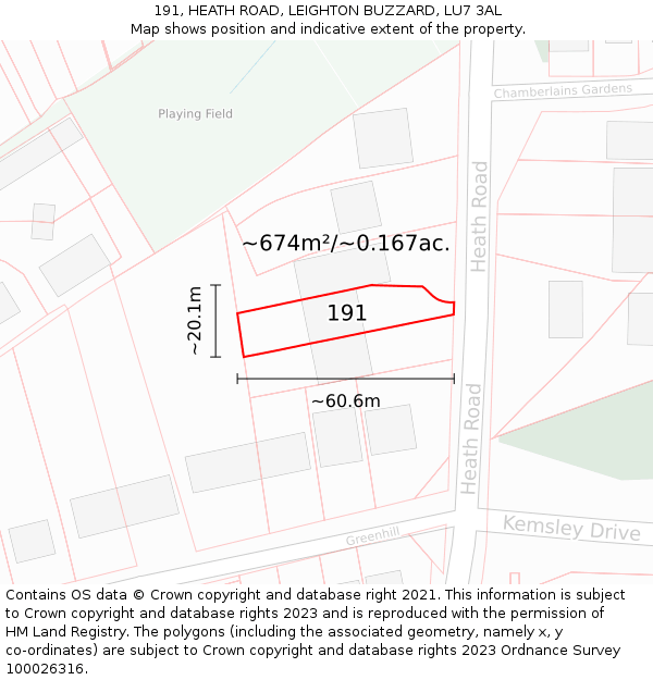 191, HEATH ROAD, LEIGHTON BUZZARD, LU7 3AL: Plot and title map