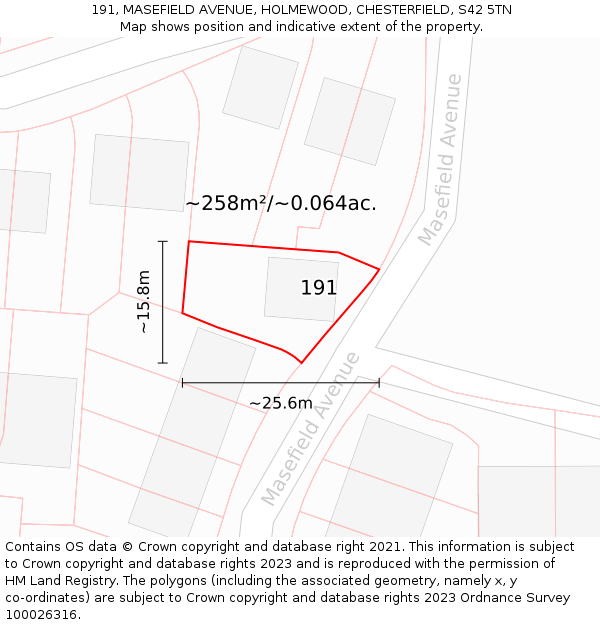 191, MASEFIELD AVENUE, HOLMEWOOD, CHESTERFIELD, S42 5TN: Plot and title map