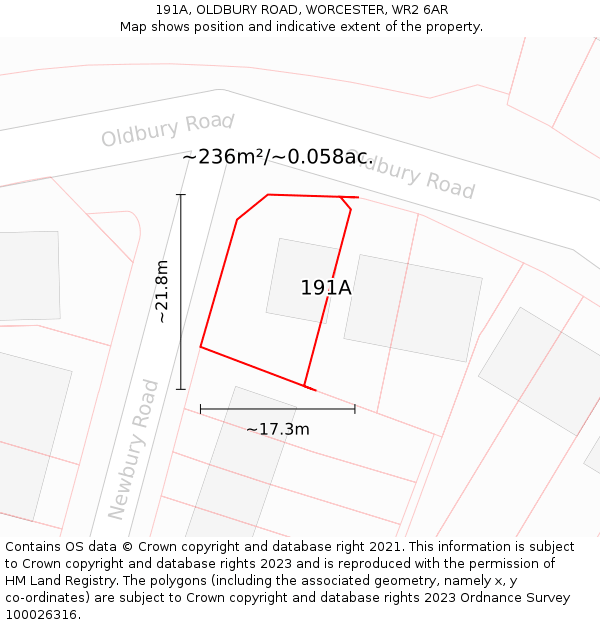 191A, OLDBURY ROAD, WORCESTER, WR2 6AR: Plot and title map