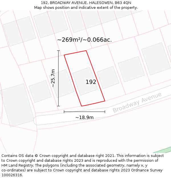 192, BROADWAY AVENUE, HALESOWEN, B63 4QN: Plot and title map