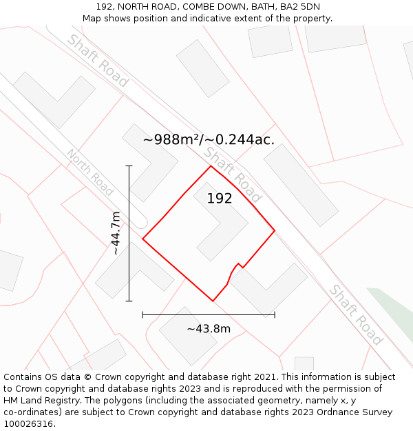 192, NORTH ROAD, COMBE DOWN, BATH, BA2 5DN: Plot and title map