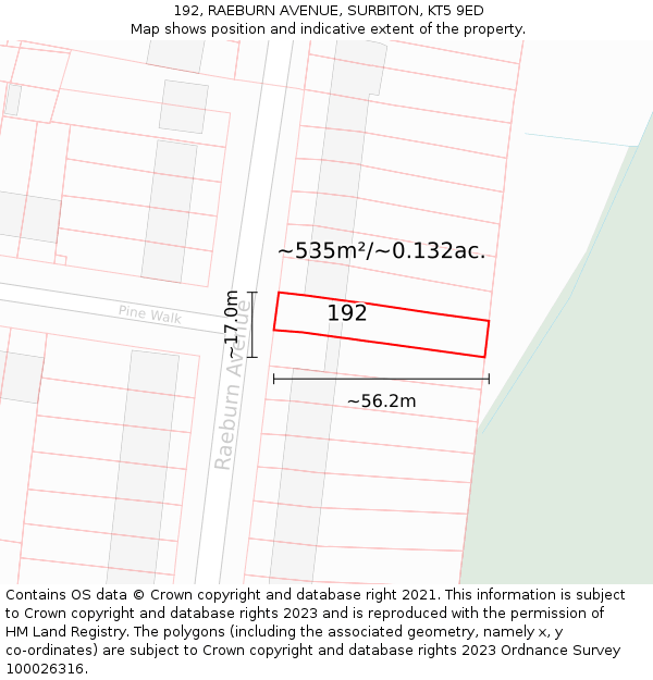 192, RAEBURN AVENUE, SURBITON, KT5 9ED: Plot and title map