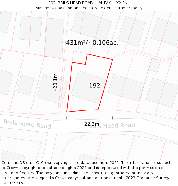 192, ROILS HEAD ROAD, HALIFAX, HX2 0NH: Plot and title map