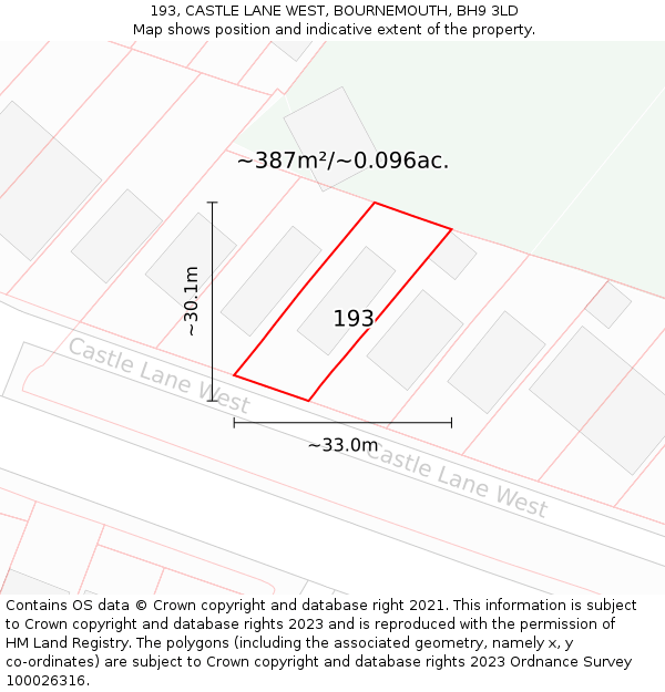 193, CASTLE LANE WEST, BOURNEMOUTH, BH9 3LD: Plot and title map