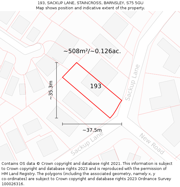 193, SACKUP LANE, STAINCROSS, BARNSLEY, S75 5GU: Plot and title map