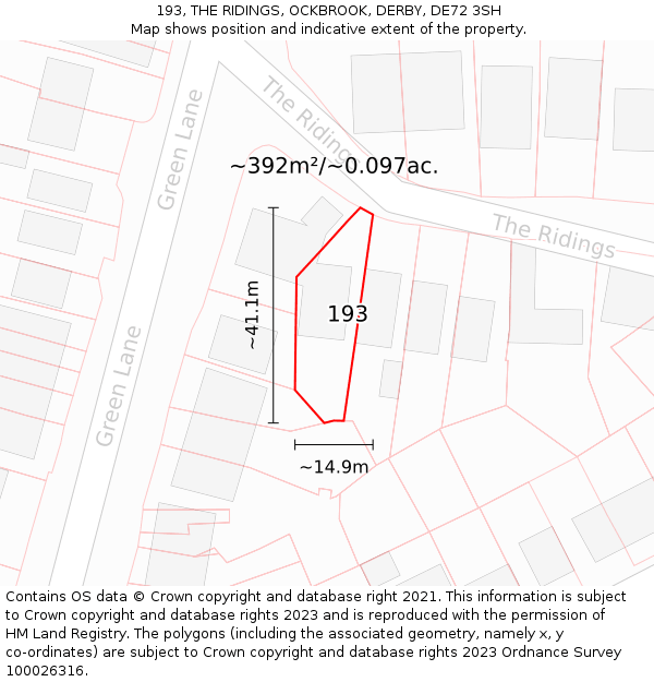 193, THE RIDINGS, OCKBROOK, DERBY, DE72 3SH: Plot and title map