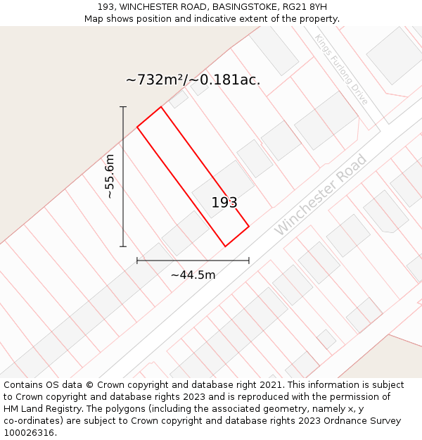 193, WINCHESTER ROAD, BASINGSTOKE, RG21 8YH: Plot and title map