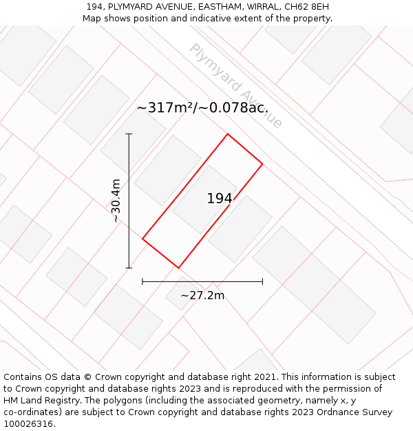 194, PLYMYARD AVENUE, EASTHAM, WIRRAL, CH62 8EH: Plot and title map