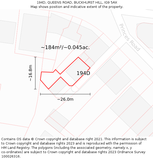 194D, QUEENS ROAD, BUCKHURST HILL, IG9 5AX: Plot and title map