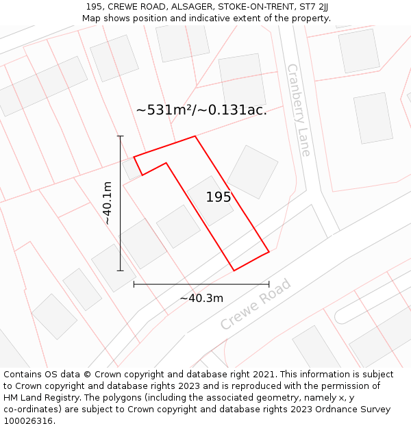 195, CREWE ROAD, ALSAGER, STOKE-ON-TRENT, ST7 2JJ: Plot and title map