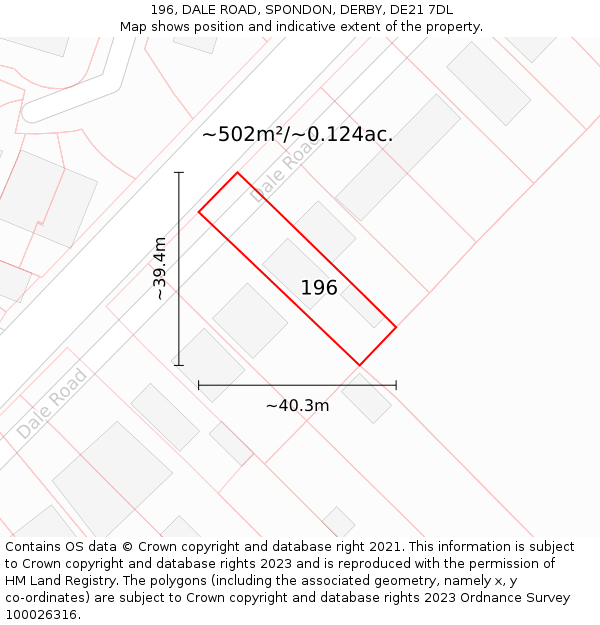 196, DALE ROAD, SPONDON, DERBY, DE21 7DL: Plot and title map