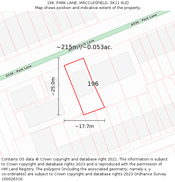 196, PARK LANE, MACCLESFIELD, SK11 6UD: Plot and title map